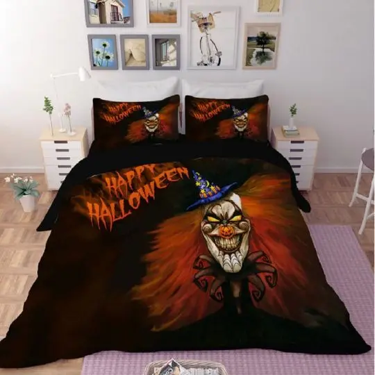 Happy Halloween Clown Duvet Bedding Set, Halloween Bedding Set Gift For Your Girlfriend Boyfriend Gift For Love Gift For Friend Best Valentine Present Holiday Gift