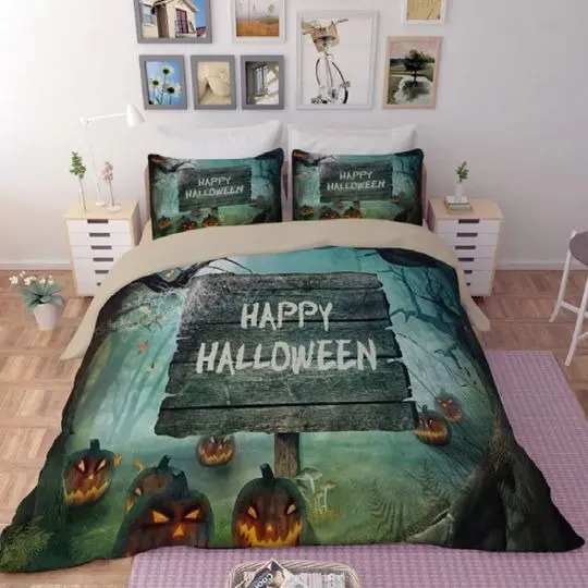 Happy Halloween pumpkin Land Duvet Quilt Set, Halloween Bedding Set Gift For Your Girlfriend Boyfriend Gift For Love Gift For Friend Best Valentine Present Holiday Gift