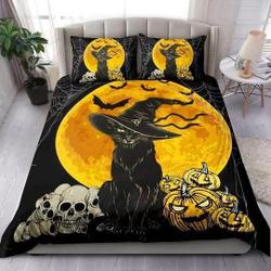 Sinister Black Cat skull Halloween Bedding Set, Halloween Bedding Set Gift For Your Girlfriend Boyfriend Gift For Love Gift For Friend Best Valentine Present Holiday Gift