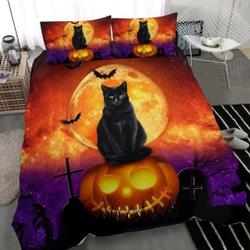 Halloween Black Cat with Golden Moon Bedding Set, Animal Halloween Quilt Set Gift For Your Girlfriend Boyfriend Gift For Love Gift For Friend Best Valentine Present Holiday Gift