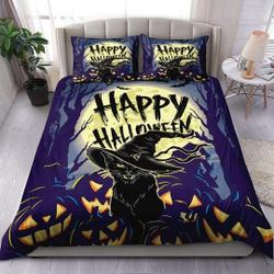 Black witch Cat Halloween Big Moon Bedding Set, Animal Halloween Quilt Set Gift For Your Girlfriend Boyfriend Gift For Love Gift For Friend Best Valentine Present Holiday Gift