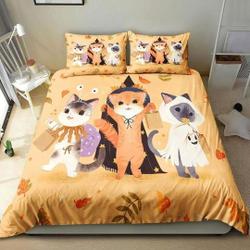 3 Little Cats Happy Halloween gift Bedding Set, Animal Halloween Quilt Set Gift For Your Girlfriend Boyfriend Gift For Love Gift For Friend Best Valentine Present Holiday Gift