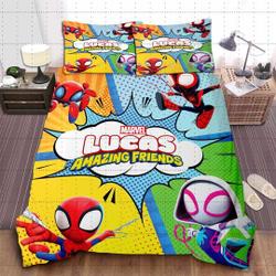 Personalized Spidey and His Amazing Friends Bedding, Halloween Bedding Set Gift For Your Girlfriend Boyfriend Gift For Love Gift For Friend Best Valentine Present Holiday Gift