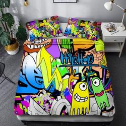 3Pcs Graffiti Duvet Cover Full, Halloween Bedding Set Gift For Your Girlfriend Boyfriend Gift For Love Gift For Friend Best Valentine Present Holiday Gift