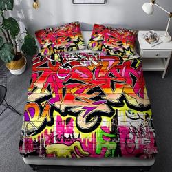 Youth Duvet Cover Graffiti Bedding Set for Kids Boys Girls, Halloween Bedding Set Gift For Your Girlfriend Boyfriend Gift For Love Gift For Friend Best Valentine Present Holiday Gift