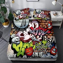 King Teen  Graffiti Quilt Cover, Kids Girls Boys Street Hip Hop, Halloween Bedding Set Gift For Your Girlfriend Boyfriend Gift For Love Gift For Friend Best Valentine Present Holiday Gift