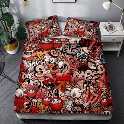 Duvet Cover Twin Set, Hip Hop Street Culture Graffiti  Artwork Image, Halloween Bedding Set Gift For Your Girlfriend Boyfriend Gift For Love Gift For Friend Best Valentine Present Holiday Gift