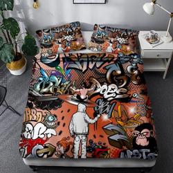 Teen Hip Hop Duvet Cover Queen, Kids Teens Girls Boys Street, Halloween Bedding Set Gift For Your Girlfriend Boyfriend Gift For Love Gift For Friend Best Valentine Present Holiday Gift