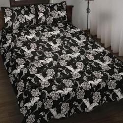 Floral Bats Bedding Set, Witchy Decor, Gothic Quilt Set, Halloween Quilted Bed Set, Goth Home Decor, Halloween Decor, Pastel Goth Bedding