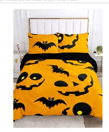 Halloween Jack O' Lantern & Bats Duvet Quilt Cover with 2 Pillow Sham Cases - Full Size - 3 Piece Set Gift For Your Girlfriend Boyfriend