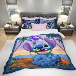 Hawaii Stitch Blue Purple White Balloons Nature Disney Twin Full Queen King Bedding Set Gift For Your Girlfriend Boyfriend Gift For Love Gift For Friend Best Valentine Present Holiday Gift