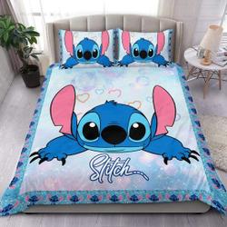 Stitch Heart Blue Pink White Pattern Collage Disney Bedding Set Gift For Your Girlfriend Boyfriend Gift For Love Gift For Friend Best Valentine Present Holiday Gift