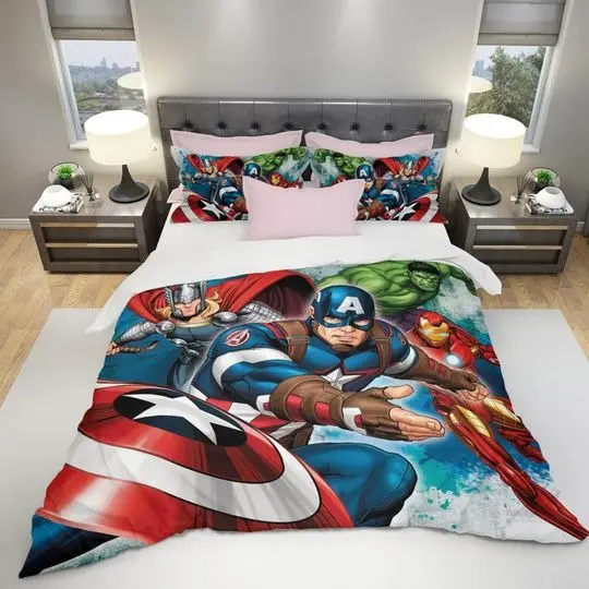 Avengers Characters Captain Hulk Blue Green Red Bedding Set Gift For Your Girlfriend Boyfriend Gift For Love Gift For Friend Best Valentine Present Holiday Gift