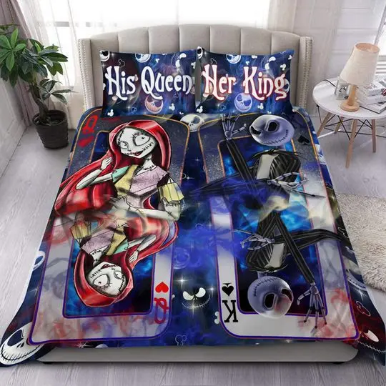 Jack Skellington & Sally Queen-King Bedding Set Gift For Your Girlfriend Boyfriend Gift For Love Gift For Friend Best Valentine Present Holiday Gift