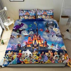 Cute Disney Characters Blue Purple Rainbow Nature  Bedding Set Gift For Your Girlfriend Boyfriend Gift For Love Gift For Friend Best Valentine Present Holiday Gift