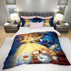 Beauty and the Beast Characters Brown Yellow Red Bedding Set Gift For Your Girlfriend Boyfriend Gift For Love Gift For Friend Best Valentine Present Holiday Gift