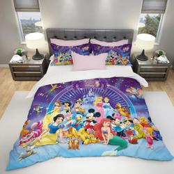 Disney Characters Mickey & Princess Purple Blue Bedding Set Gift For Your Girlfriend Boyfriend Gift For Love Gift For Friend Best Valentine Present Holiday Gift