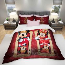 Couple Mickey Minnie Solitaire Red White Yellow Bedding Set Gift For Your Girlfriend Boyfriend Gift For Love Gift For Friend Best Valentine Present Holiday Gift