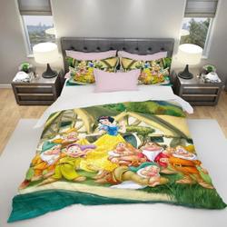 Snow White and the Seven Dwarfs Yellow Brown Blue Bedding Set Gift For Your Girlfriend Boyfriend Gift For Love Gift For Friend Best Valentine Present Holiday Gift