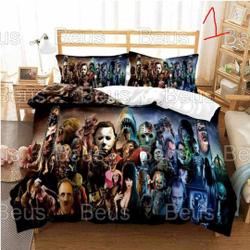 Horror Movie Character Bedding Set, Horror Movie Bedding, Horror Pillowcase, Halloween Bedding, Gifts For Her, Gifts For Him