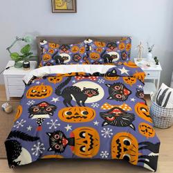 Black cat and pumpkin halloween Bedding Set Gift For Your Girlfriend Boyfriend Gift For Love Gift For Friend Best Valentine Present Holiday Gift