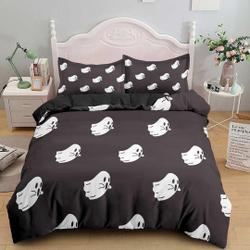 Cute white ghost pattern black halloween Bedding Set Gift For Your Girlfriend Boyfriend Gift For Love Gift For Friend Best Valentine Present Holiday Gift