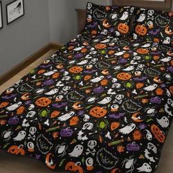 Halloween Quilted Blanket Bed Set, Halloween Quilt, Halloween Bedding, Spooky Quilted Bed Set, Halloween Bedding, Cute Gothic Bedding