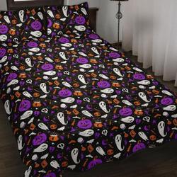 Magic of Halloween Quilted Bed Set, Halloween Quilt, Halloween Bedding, Spooky Quilted Bed Set, Gothic Bedding, Witch Quilted Bedding