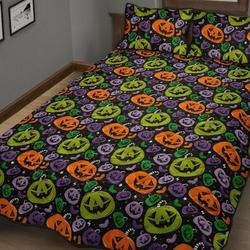 Halloween Quilted Blanket Bed Set, Halloween Quilt, Halloween Bedding, Spooky Quilted Bed Set, Halloween Bedding, Jack-O-Lantern Bedding Set