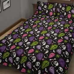 Halloween Quilted Blanket Bed Set, Halloween Quilt, Halloween Bedding, Spooky Quilted Bed Set, Halloween Bedding, Pastel Goth Bedding