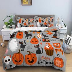 Happy Halloween grey Bedding Set Gift For Your Girlfriend Boyfriend Gift For Love Gift For Friend Best Valentine Present Holiday Gift