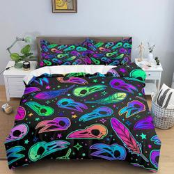 Skull of crow colorful halloween Bedding Set Gift For Your Girlfriend Boyfriend Gift For Love Gift For Friend Best Valentine Present Holiday Gift