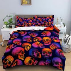 Neon skulls halloween Bedding Set Gift For Your Girlfriend Boyfriend Gift For Love Gift For Friend Best Valentine Present Holiday Gift