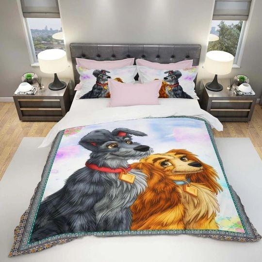Disney Dogs Gray Brown White Pink Disney Bedding Set Gift For Your Girlfriend Boyfriend Gift For Love Gift For Friend Best Valentine Present Holiday Gift