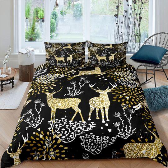 Golden reindeer boho Christmas Bedding Set Gift For Your Girlfriend Boyfriend Gift For Love Gift For Friend Best Valentine Present Holiday Gift