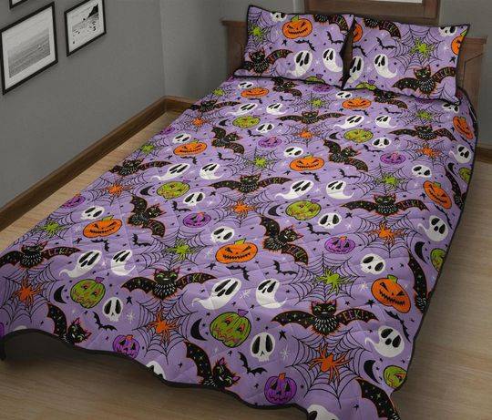 Halloween Quilted Bed Set, Halloween Quilt, Halloween BeddingGift For Your Girlfriend Boyfriend Gift For Love Gift For Friend Best Valentine Present Holiday Gift