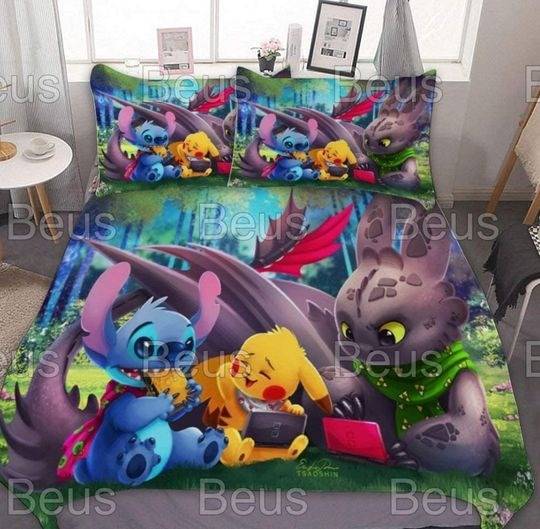 Cartoon Stitch Toothless Night Fury Beding SetsGift For Your Girlfriend Boyfriend Gift For Love Gift For Friend Best Valentine Present Holiday Gift