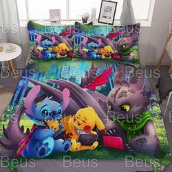 Cartoon Stitch Toothless Night Fury Beding SetsGift For Your Girlfriend Boyfriend Gift For Love Gift For Friend Best Valentine Present Holiday Gift
