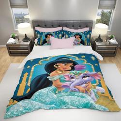 Jasmine Disney Princess Turquoise Brown Disney Graphic Cartoon   Bedding Set Gift For Your Girlfriend Boyfriend Gift For Love Gift For Friend Best Valentine Present Holiday Gift