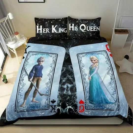 Elsa and Jack Disney Graphic Cartoon Bedding Set Gift For Your Girlfriend Boyfriend Gift For Love Gift For Friend Best Valentine Present Holiday Gift