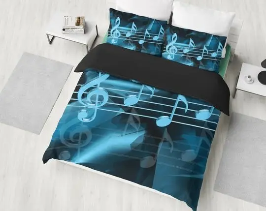 Blue Music Musical Notes Bedding Set Gift For Your Girlfriend Boyfriend Gift For Love Gift For Friend Best Valentine Present Holiday Gift
