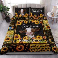 Custom Cow Sunflower You Are My Sunshine Cattle Lovers Personalized Name Quilt Bedding Set Gift For Your Girlfriend Boyfriend Gift For Love Gift For Friend Best Valentine Present Holiday Gift