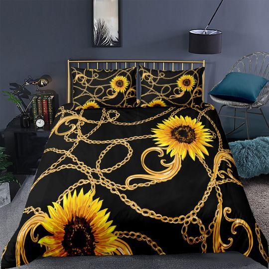 Black Vintage Sunflowers Bedding Set Gift For Your Girlfriend Boyfriend Gift For Love Gift For Friend Best Valentine Present Holiday Gift