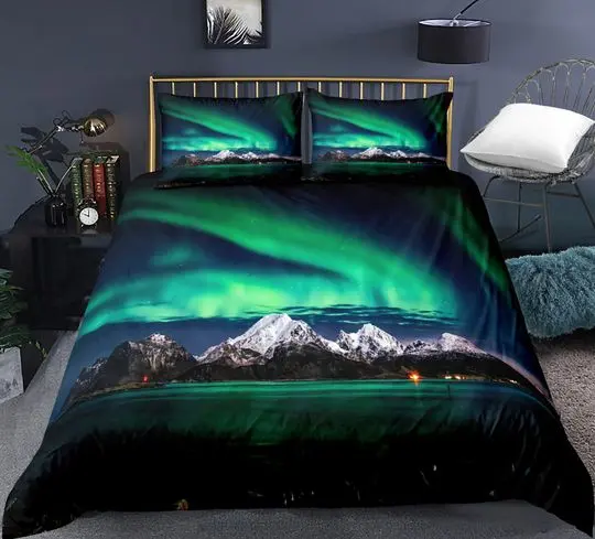 Galaxy Aurora Theme Bedding Set Gift For Your Girlfriend Boyfriend Gift For Love Gift For Friend Best Valentine Present Holiday Gift