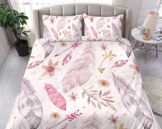 Boho Feathers Bedding Set Gift For Your Girlfriend Boyfriend Gift For Love Gift For Friend Best Valentine Present Holiday Gift