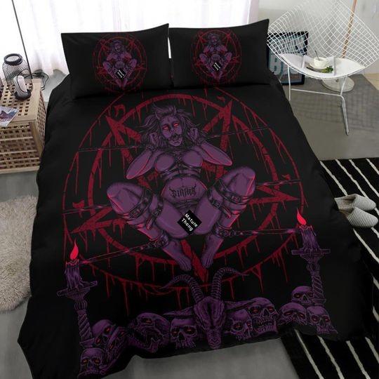 Skull Demon Satanic Baphomet Goat Satanic Pentagram Chained To Sin bedding Set Gift For Your Girlfriend Boyfriend Gift For Love Gift For Friend Best Valentine Present Holiday Gift