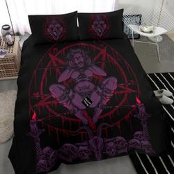 Skull Demon Satanic Baphomet Goat Satanic Pentagram Chained To Sin bedding Set Gift For Your Girlfriend Boyfriend Gift For Love Gift For Friend Best Valentine Present Holiday Gift