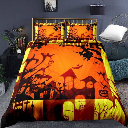 Halloween Bedding Pumpkin Halloween Pumpkin Ghost Festival Themed Bedding Set KingGift For Your Girlfriend Boyfriend Gift For Love Gift For Friend Best Valentine Present Holiday Gift