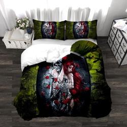 Skull Duvet Cover Queen  Skeleton Beauty Pattern Bedding Set Gift For Your Girlfriend Boyfriend Gift For Love Gift For Friend Best Valentine Present Holiday Gift