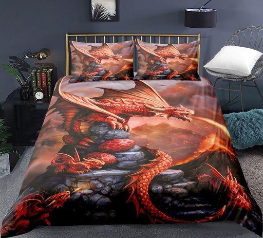 King Duvet Cover Medieval Evil Flying Dragon and Print Duvet Cover Set Gift For Your Girlfriend Boyfriend Gift For Love Gift For Friend Best Valentine Present Holiday Gift